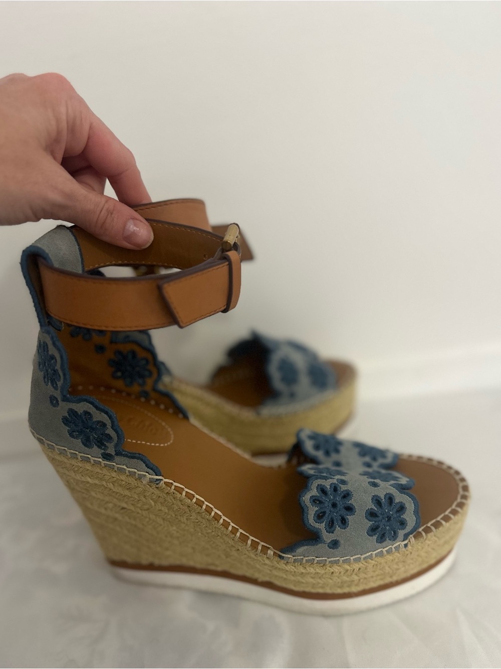 See by Chloe Floral Scalloped Espadrille Wedges Size 37 - Picture 3 of 9